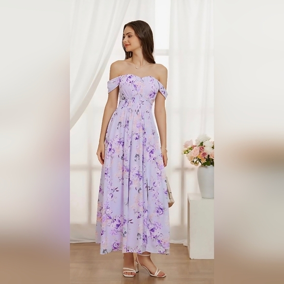 Grace Karin Purple Off-Shoulder Ruched Sundress #622 - Picture 7 of 10